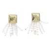 Square BC Icon White Beaded Earrings-Brianna Cannon New