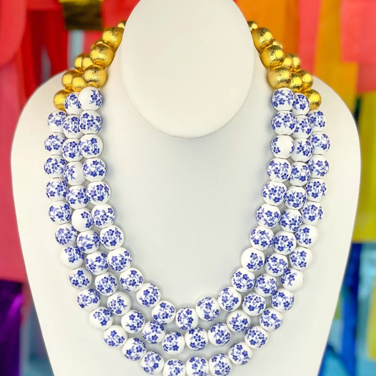 strand_blue_and_white_fl_0.webp 3 Strand Blue and White Floral Beaded Brianna Necklace-Brianna Cannon Fashion