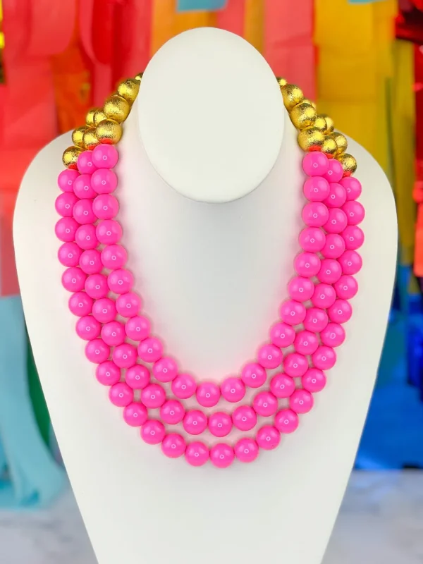 3 Strand Pink Beaded Brianna Necklace-Brianna Cannon Outlet