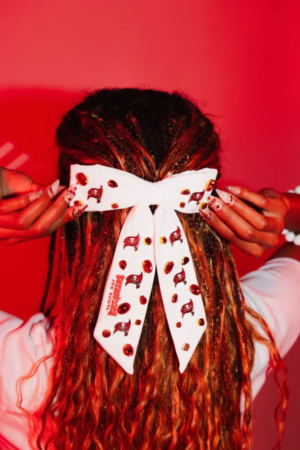 Tampa Bay Buccaneers White Bow Barrette-Brianna Cannon Fashion