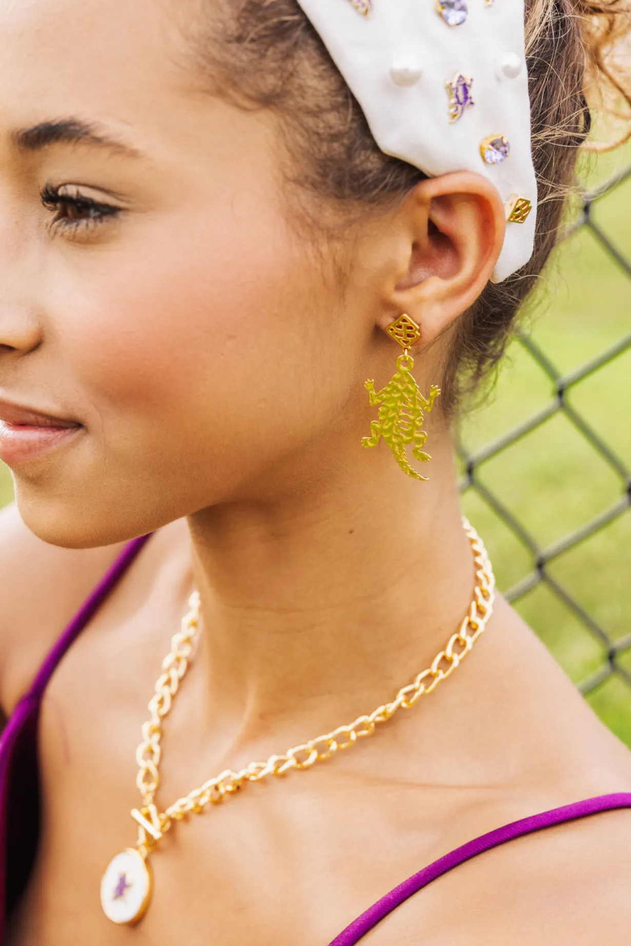 tcu_gold_horned_frog_earr_1.webp TCU Gold Horned Frog Earring with BC Logo-Brianna Cannon Outlet