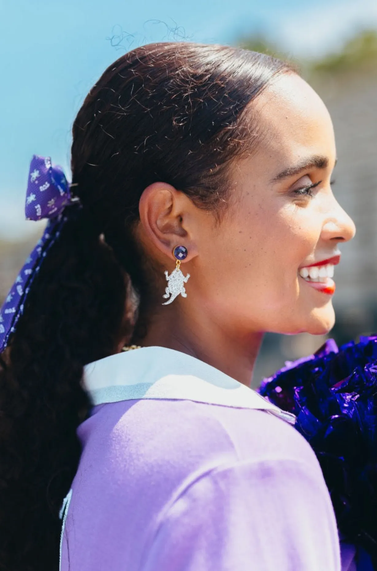 tcu_mini_silver_glitter_h_1.webp TCU Mini Silver Glitter Horned Frog Earrings-Brianna Cannon Discount
