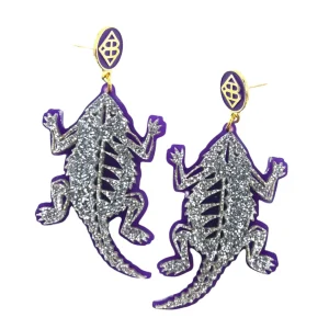 TCU Silver and Purple Horned Frog Earrings-Brianna Cannon Online