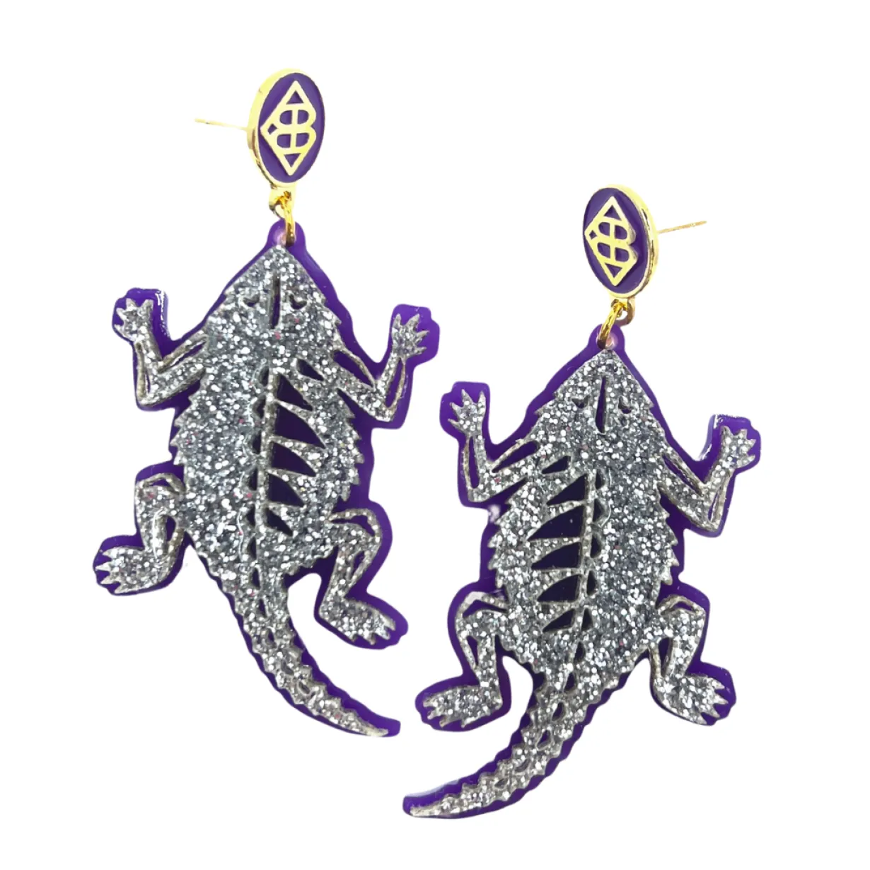 tcu_silver_and_purple_hor_0.webp TCU Silver and Purple Horned Frog Earrings-Brianna Cannon Online