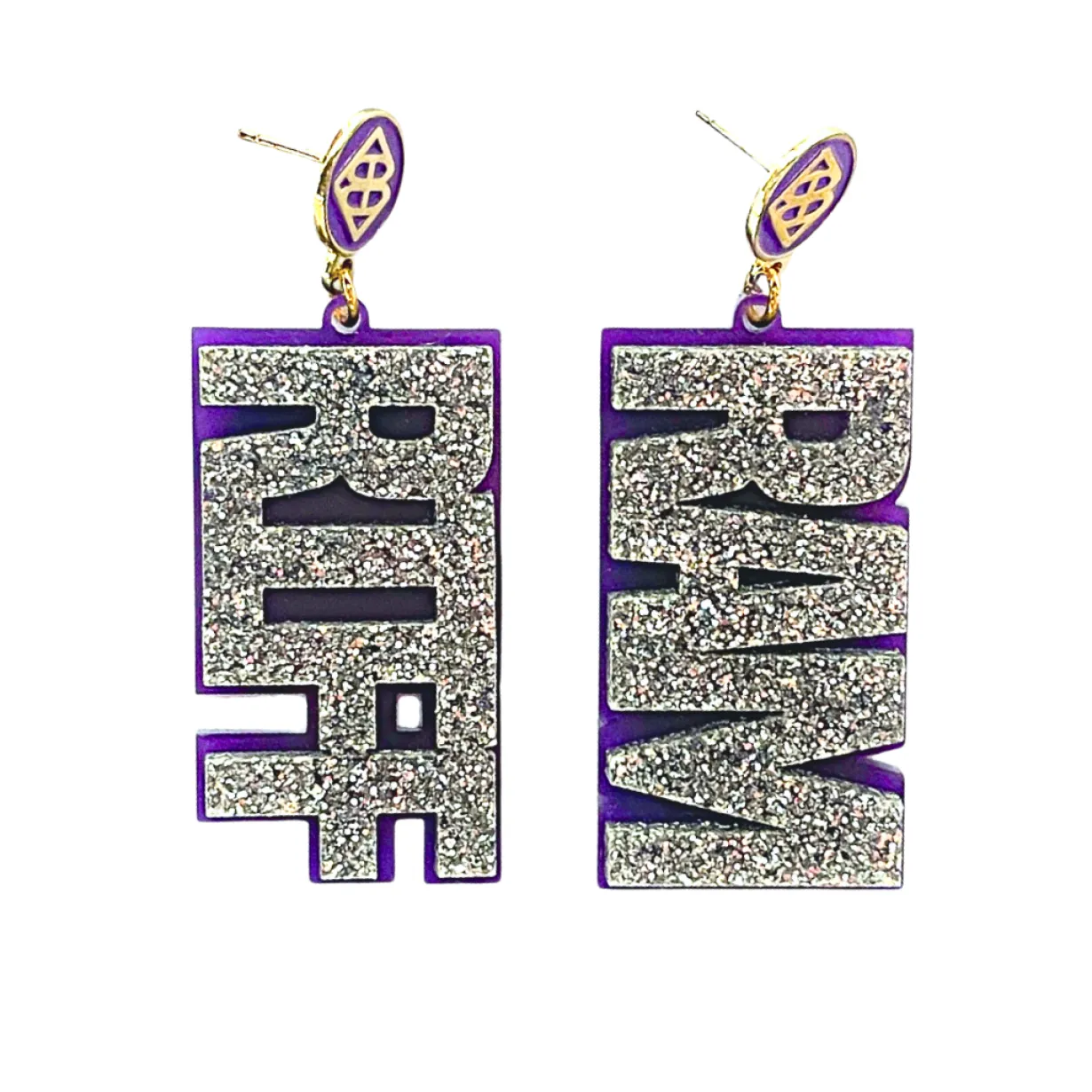 tcu_silver_glitter_and_pu_0.webp TCU Silver Glitter and Purple RIFF RAM Earrings-Brianna Cannon Clearance