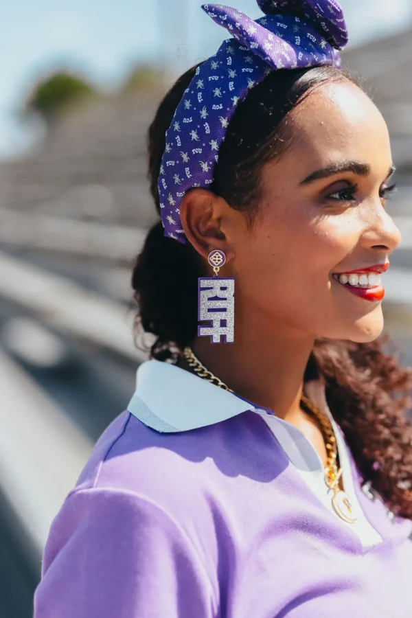 TCU Silver Glitter and Purple RIFF RAM Earrings-Brianna Cannon Clearance