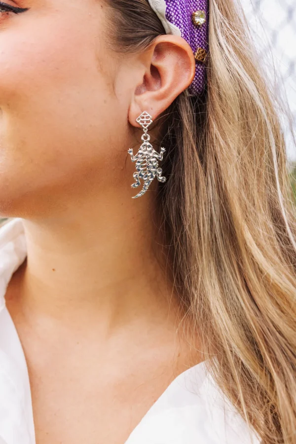 TCU Silver Horned Frog Earring with BC Logo-Brianna Cannon Sale