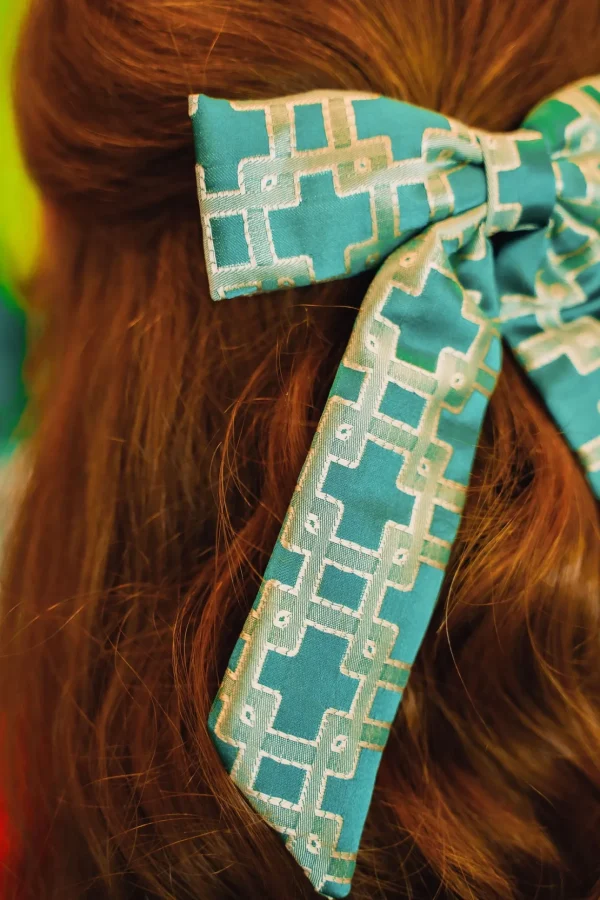 Teal Interlock Bow Barrette-Brianna Cannon New