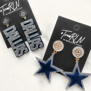 Team Colors - Navy Blue Star Earrings over Silver Glitter with Silver Glitter Large BC Logo Top-Brianna Cannon New
