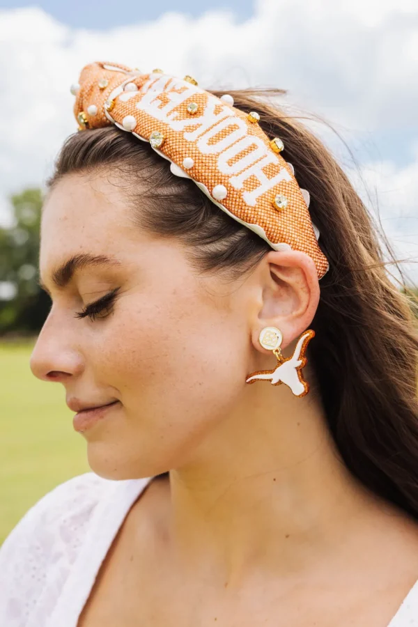 Texas Adult Size HOOK'EM HORNS Cross Stitch Headband-Brianna Cannon Outlet