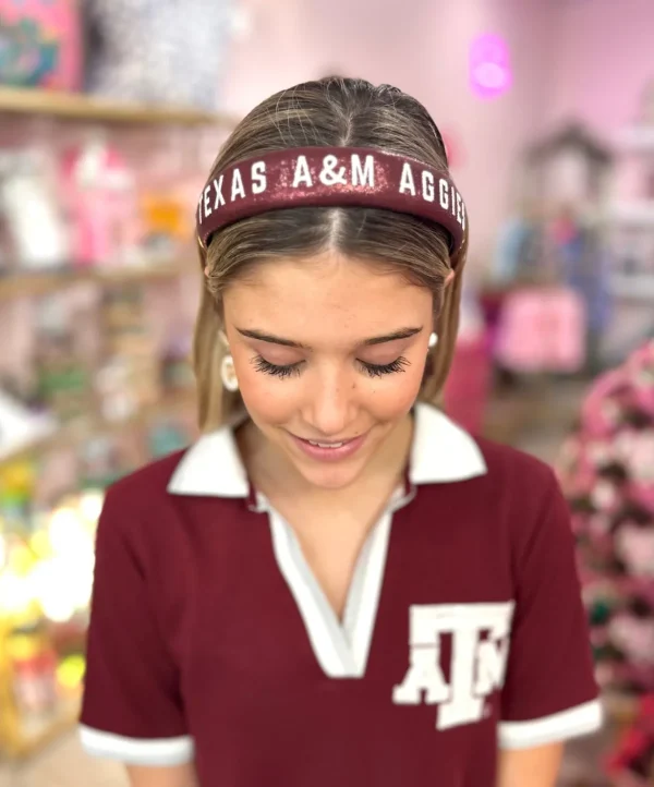 Texas A&M Maroon Thin Embroidered Headband-Brianna Cannon Clearance