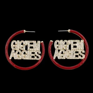 Texas A&M GIG'EM Maroon Pavé Hoop Earrings-Brianna Cannon Fashion