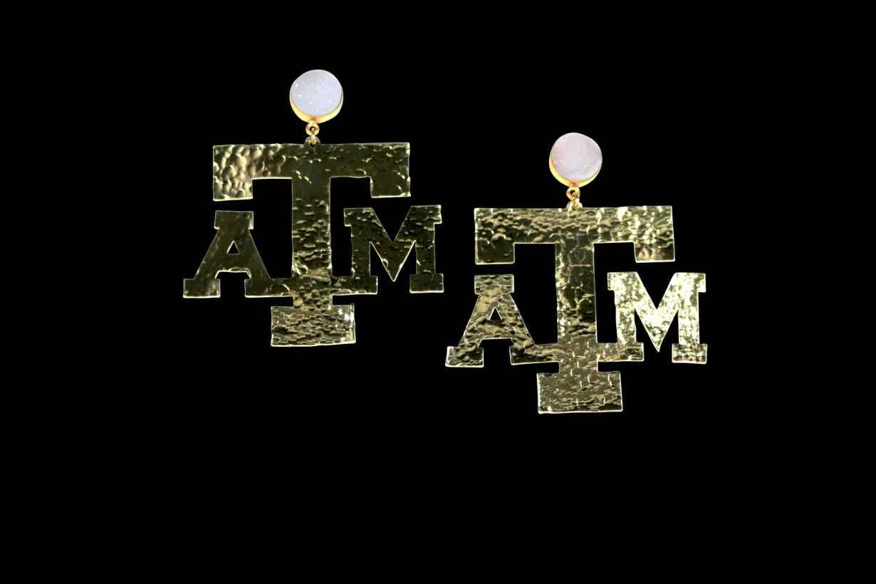 texas_am_gold_logo_earrin_0-1.webp Texas A&M Gold Logo Earrings with White Druzy-Brianna Cannon Best