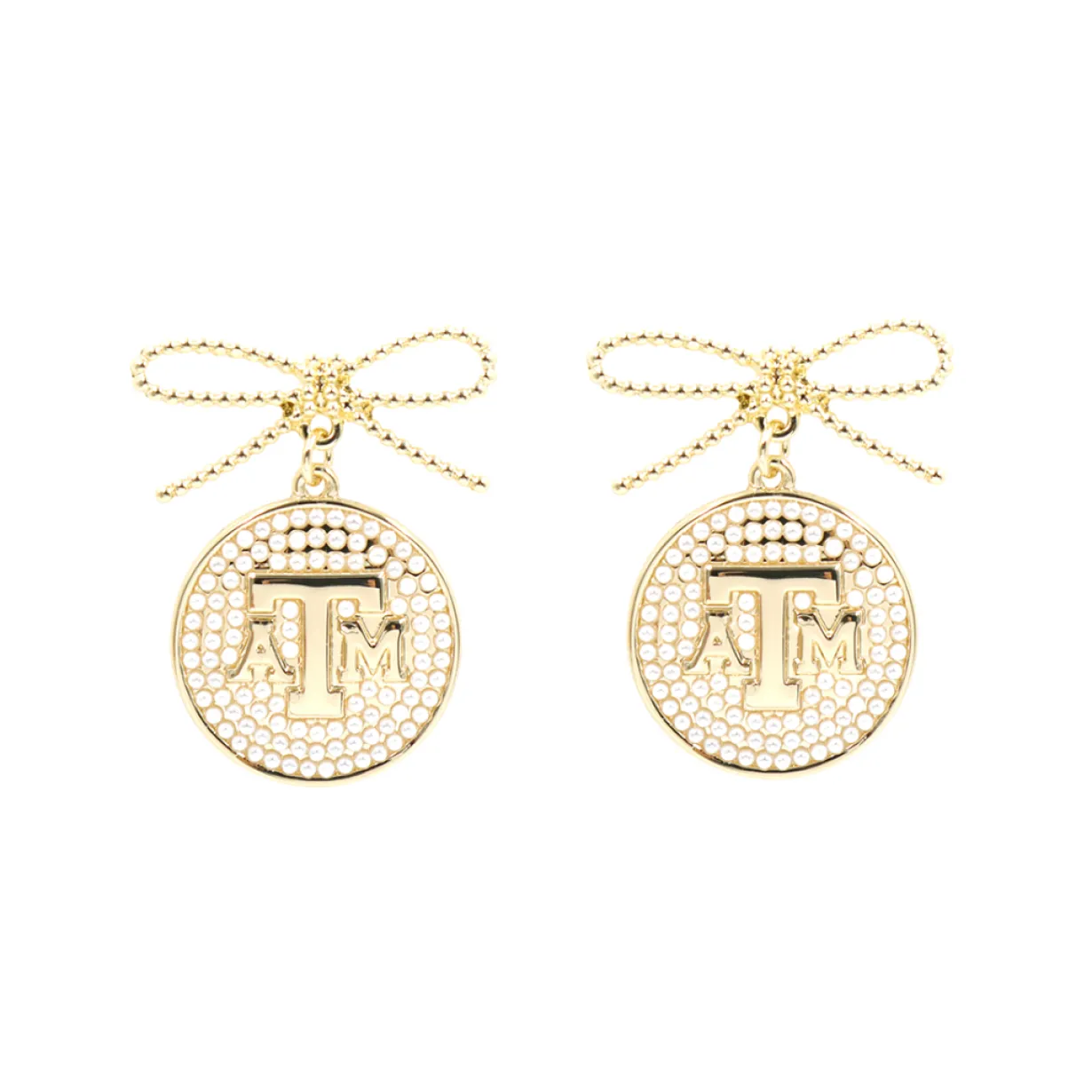 texas_am_logo_pearl_medal_0.webp Texas A&M Logo Pearl Medallion Earring-Brianna Cannon Clearance