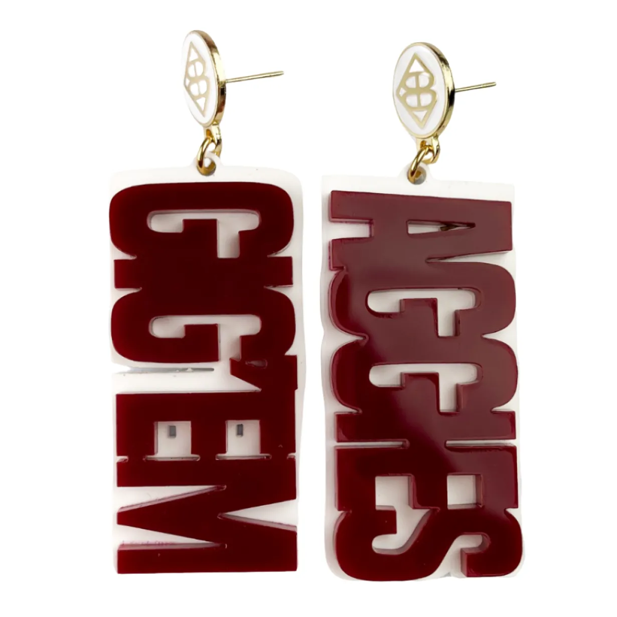 texas_am_maroon__white_gi_0.webp Texas A&M Maroon & White GIG'EM AGGIES Earrings-Brianna Cannon New