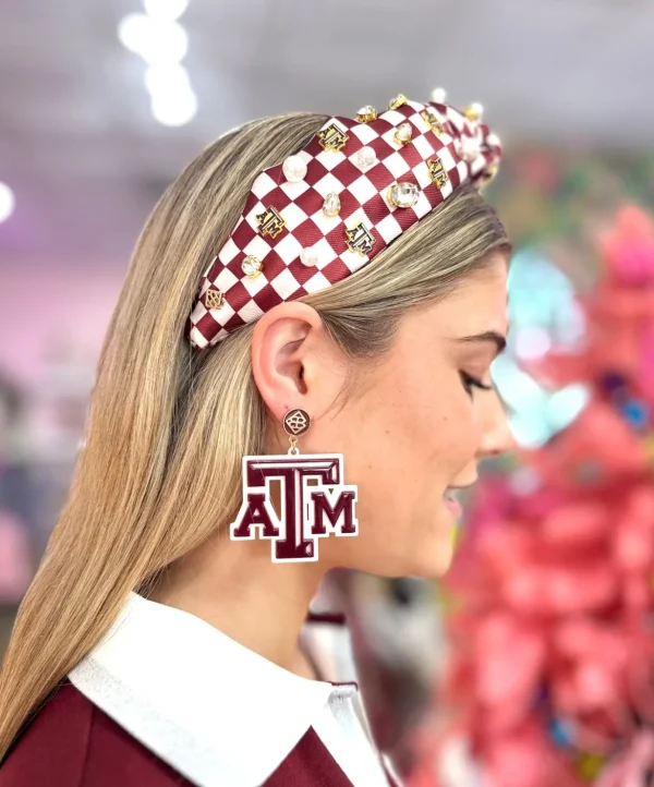Texas A&M Maroon and White Logo Earrings-Brianna Cannon Hot