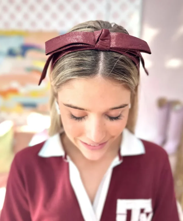 Texas A&M Maroon Thin Embroidered Ribbon Bow Headband-Brianna Cannon Outlet