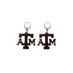 Texas A&M Mini Maroon Glitter A&M Earrings-Brianna Cannon Hot