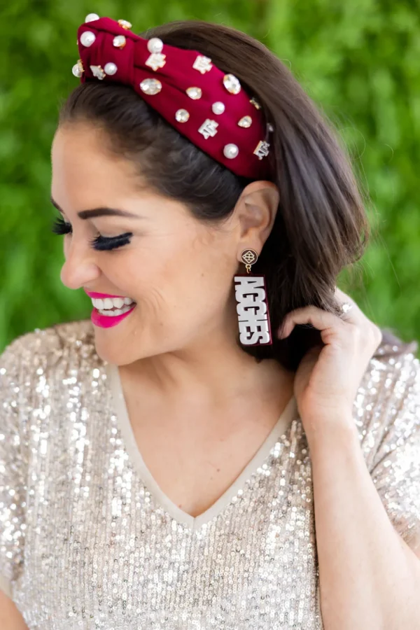 Texas A&M White & Maroon GIG'EM AGGIES Earrings-Brianna Cannon Fashion