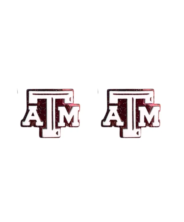 Texas A&M White & Maroon Glitter A&M Logo Studs-Brianna Cannon Fashion