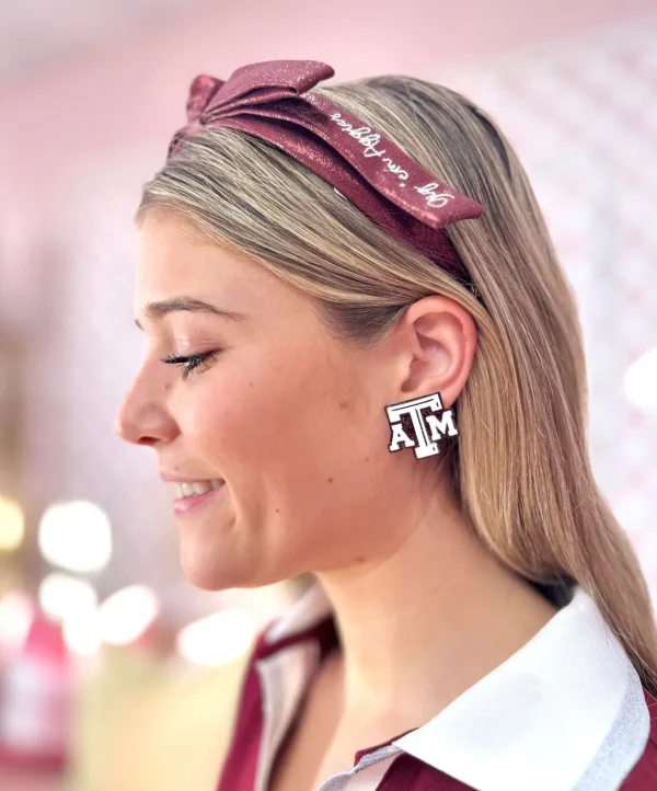 Texas A&M White & Maroon Glitter A&M Logo Studs-Brianna Cannon Fashion