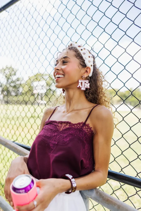 Texas A&M White and Maroon Logo Earrings-Brianna Cannon Fashion