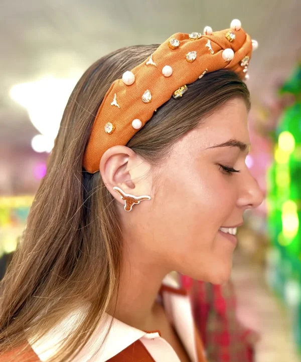 Texas Burnt Orange Glitter Longhorn Studs-Brianna Cannon Clearance
