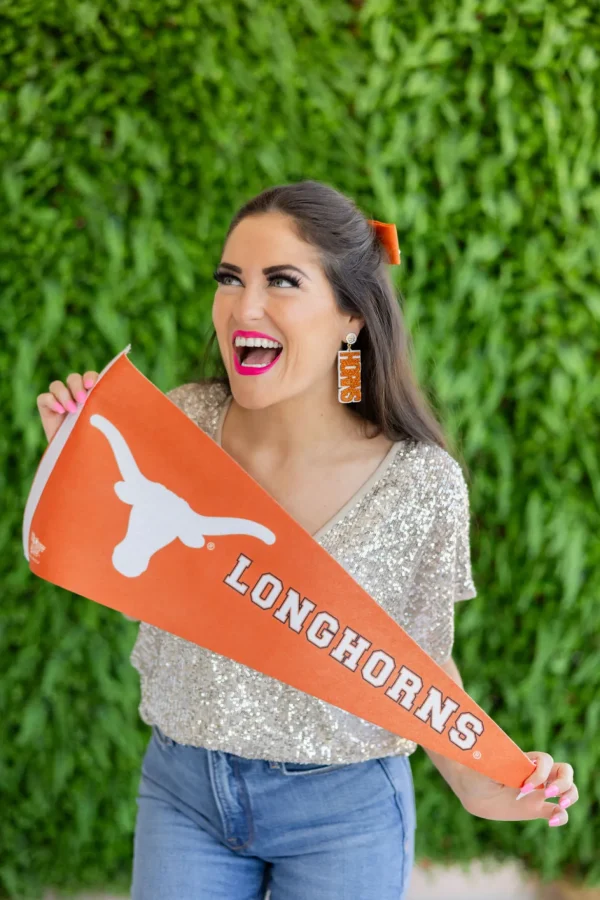 Texas Burnt Orange Glitter HOOK'EM HORNS Earrings-Brianna Cannon Fashion