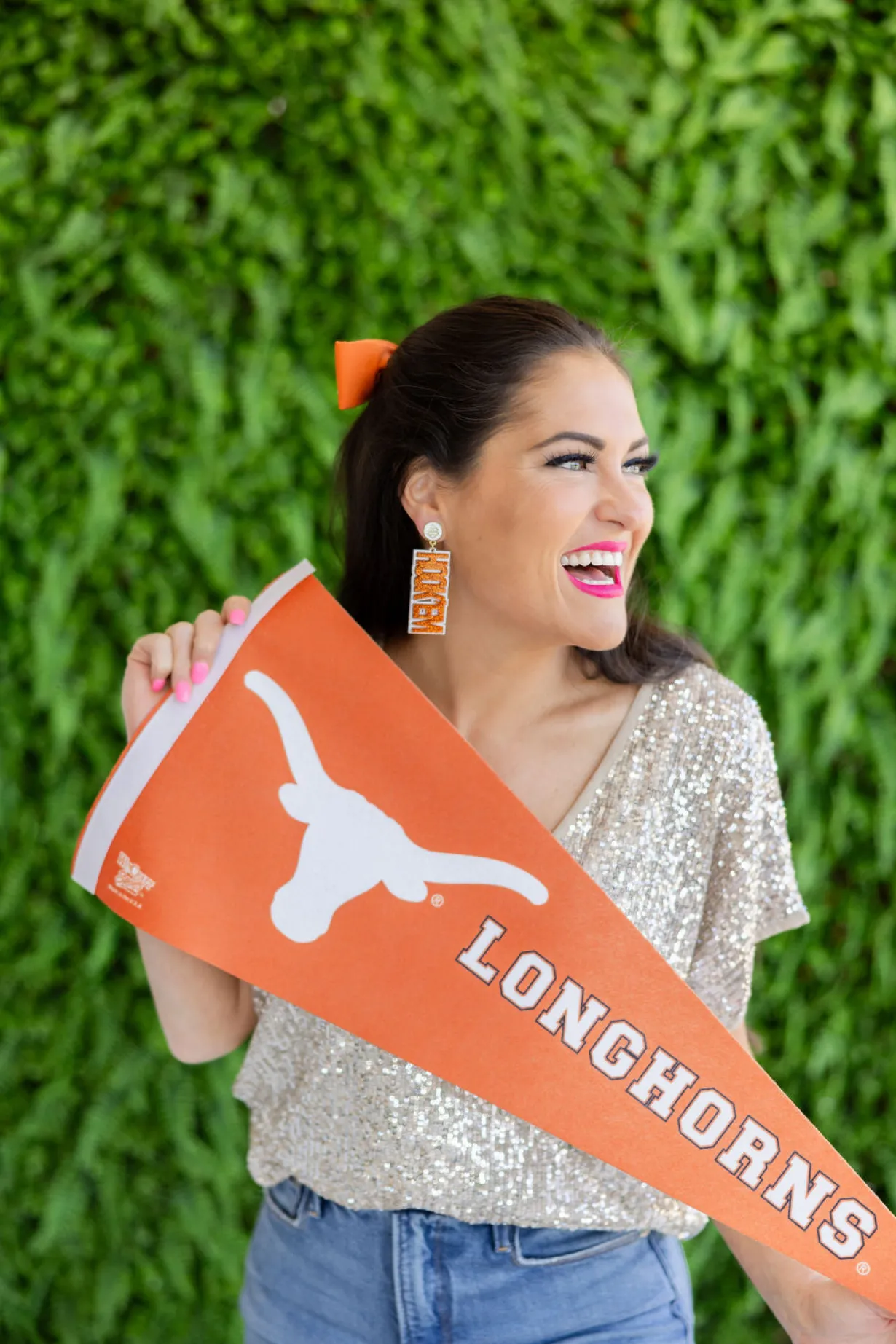 texas_burnt_orange_glitte_3.webp Texas Burnt Orange Glitter HOOK'EM HORNS Earrings-Brianna Cannon Fashion