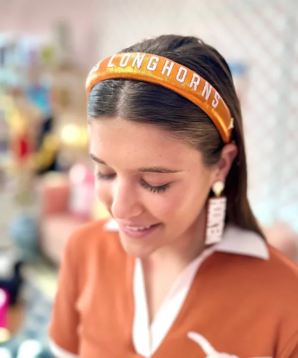 Texas Burnt Orange Thin Embroidered Headband-Brianna Cannon Best