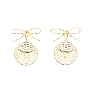 Texas Pearl Bow Medallion Earrings-Brianna Cannon New