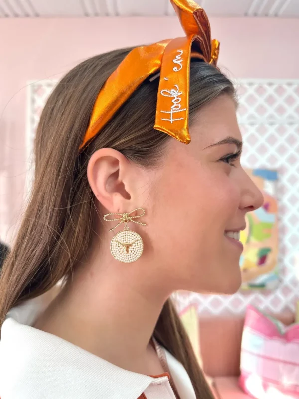 Texas Pearl Bow Medallion Earrings-Brianna Cannon New