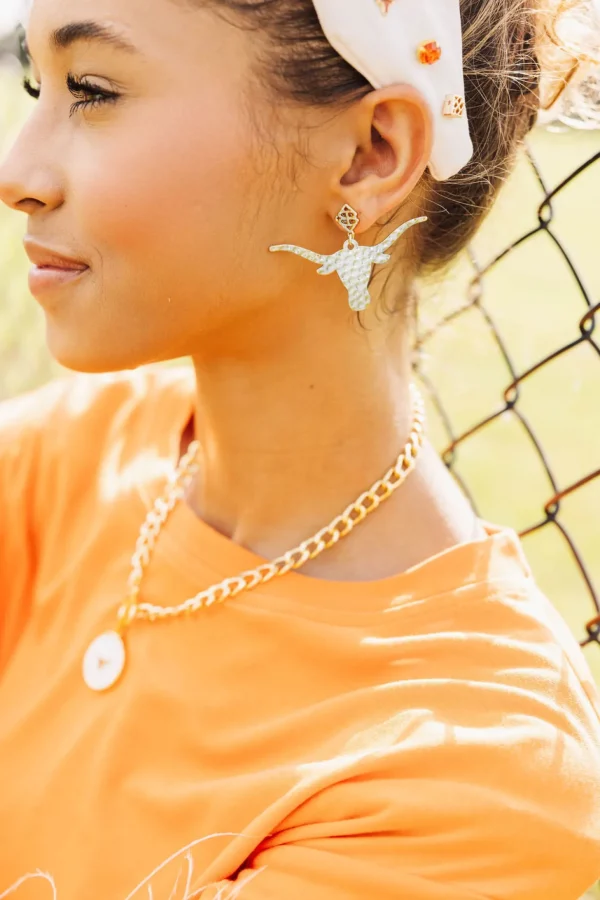 Texas Silver Longhorn Earring with BC Logo-Brianna Cannon Discount