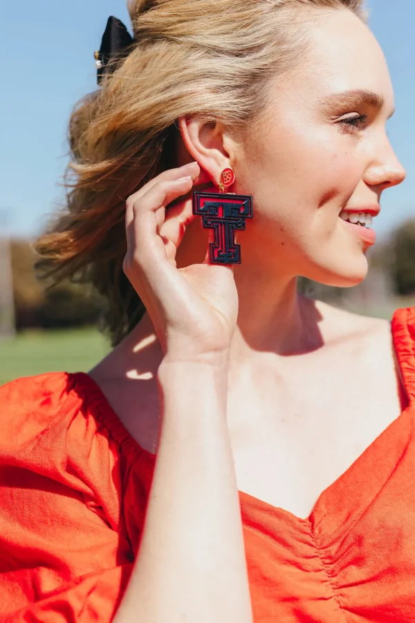 Texas Tech Black and Red Double T Earrings-Brianna Cannon Best