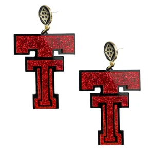 Texas Tech Red Glitter Vintage Double T Earrings-Brianna Cannon Clearance
