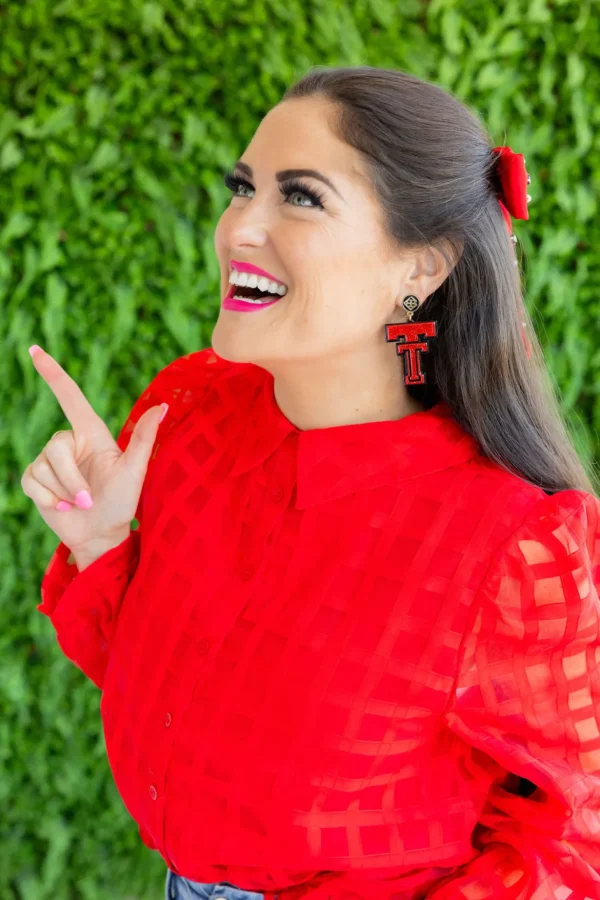 Texas Tech Red Glitter Vintage Double T Earrings-Brianna Cannon Clearance