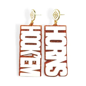 Texas White HOOK'EM HORNS Earrings-Brianna Cannon Clearance