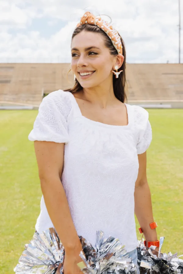 Texas White Longhorn Earrings-Brianna Cannon Fashion
