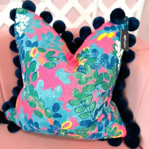 Thibaut Designer Pillow Cover - Central Park in Pink with Jumbo Pom Trim-Brianna Cannon Fashion