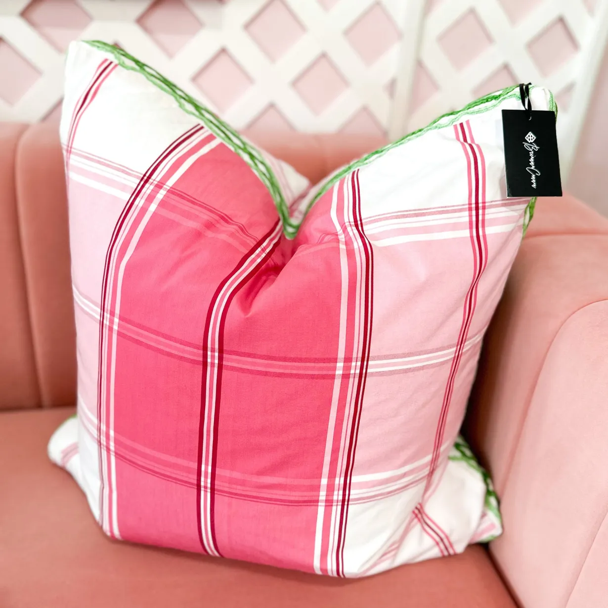 thibaut_designer_pillow_c_0-2.webp Thibaut Designer Pillow Cover - New England Plaid in Raspberry with Hartney Trim-Brianna Cannon Best