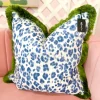Thibaut Designer Pillow Cover - Panthera in Navy with Green Brush Trim-Brianna Cannon Fashion