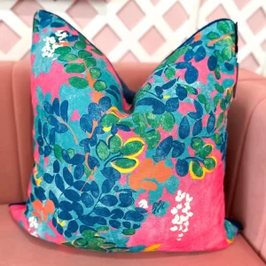 Thibaut Designer Pillow Cover - Central Park in Pink with Navy Cord-Brianna Cannon Outlet