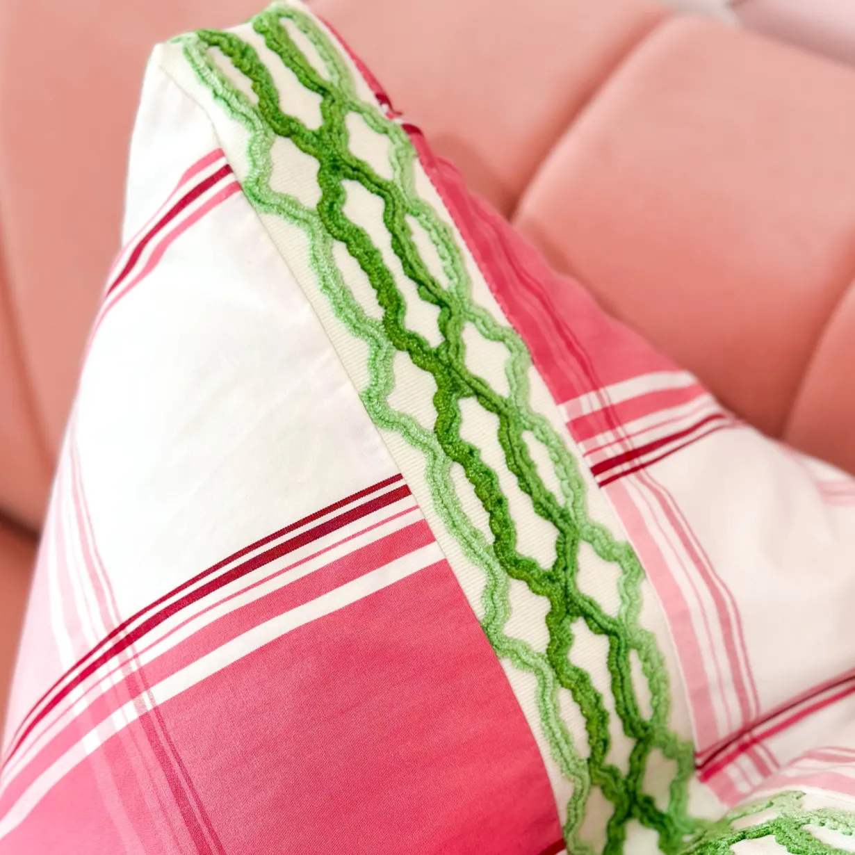 thibaut_designer_pillow_c_1-2.webp Thibaut Designer Pillow Cover - New England Plaid in Raspberry with Hartney Trim-Brianna Cannon Best