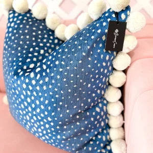 Thibaut Designer Pillow Cover - Gazelle in Blue with Jumbo Pom Trim-Brianna Cannon Hot