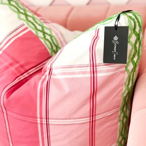 Thibaut Designer Pillow Cover - New England Plaid in Raspberry with Hartney Trim-Brianna Cannon Best