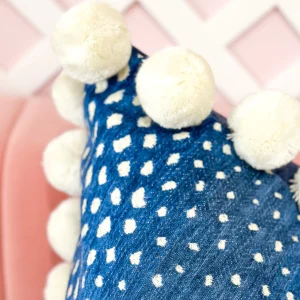 Thibaut Designer Pillow Cover - Gazelle in Blue with Jumbo Pom Trim-Brianna Cannon Hot