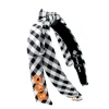 Thin Black & White Gingham BOO Embroidered Ribbon Bow Headband-Brianna Cannon New