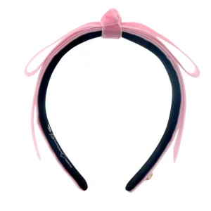 Thin Light Pink Ribbon Bow Headband-Brianna Cannon Outlet