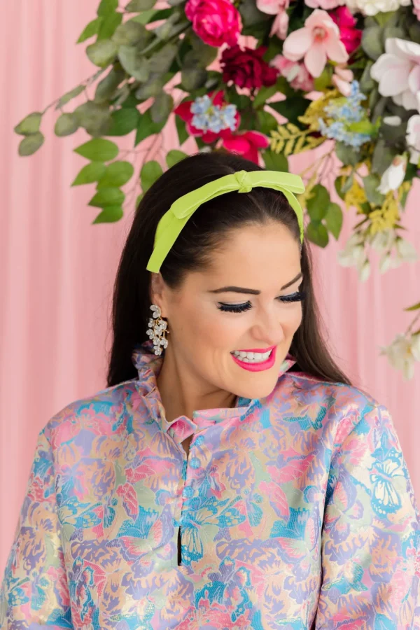 Thin Lime Velvet Ribbon Bow Headband-Brianna Cannon Online
