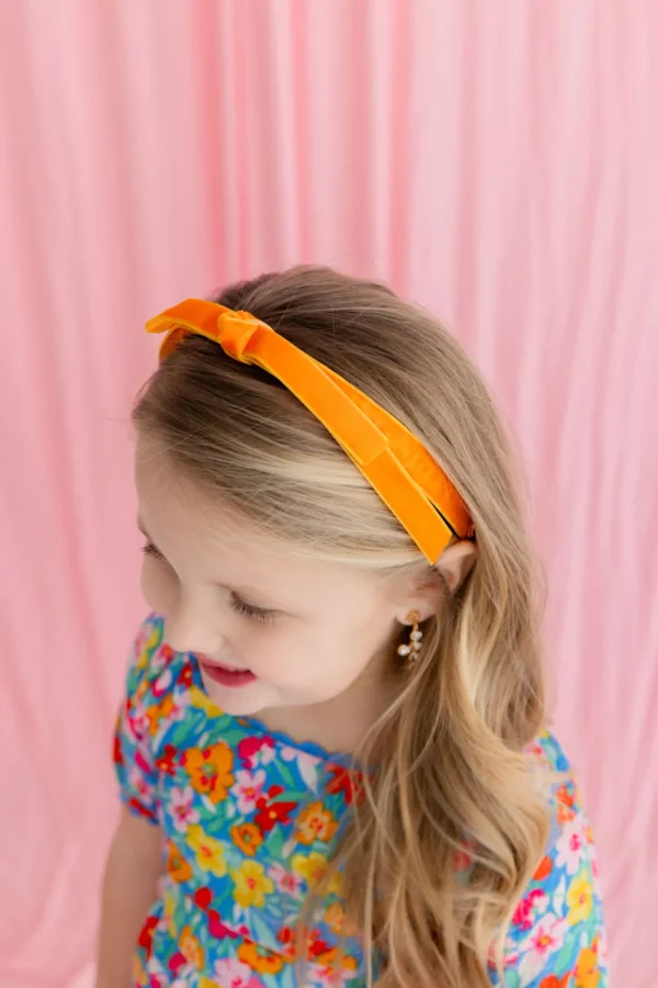 Thin Orange Velvet Ribbon Bow Headband-Brianna Cannon Discount